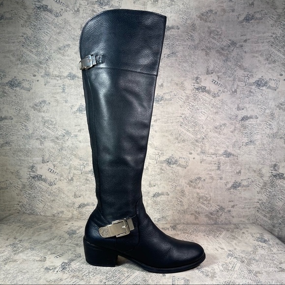 Vince Camuto Bocca OTK Black Vintage Leather Riding Boots - Picture 1 of 15